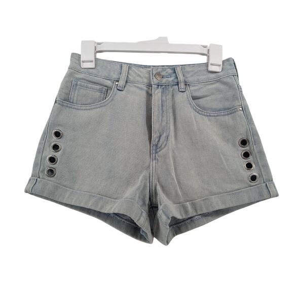 Pacsun Jean Mom Short 26 Light Wash High Rise Denim Side Metal Rings Los Angeles - Picture 9 of 9